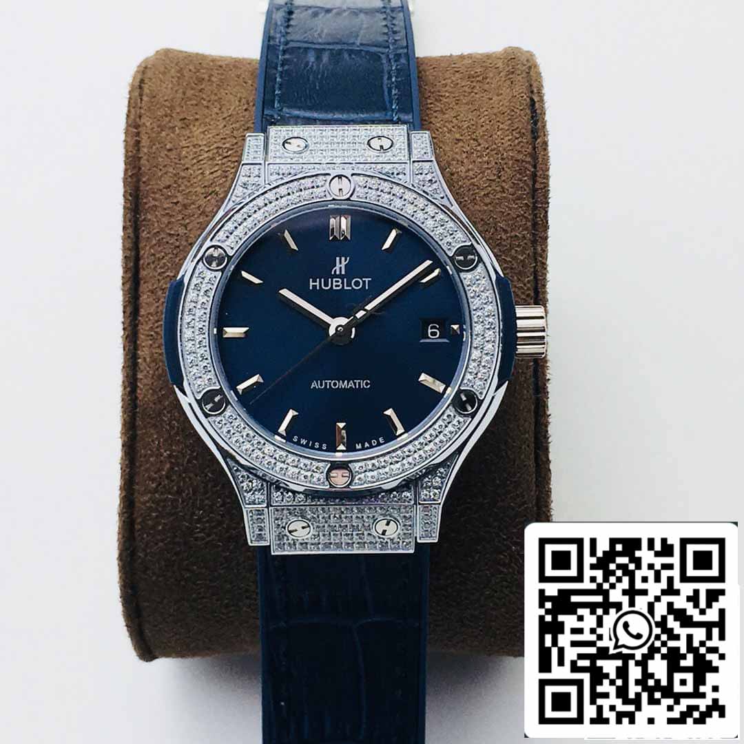 ساعة هوبلو كلاسيك فيوجن 38 مم 1:1 بيست إيديشن HB Factory Diamond Blue
