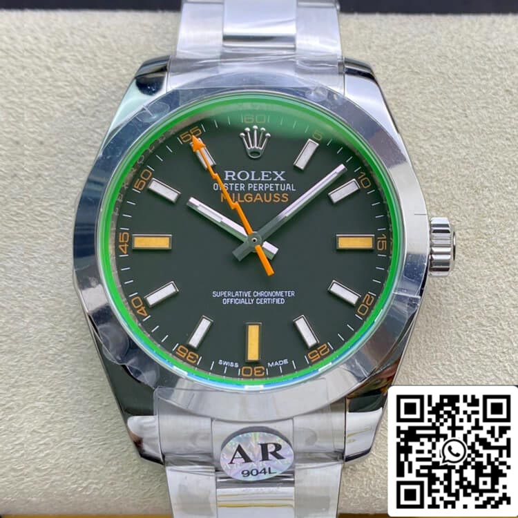 Rolex Milgauss 116400GV AR Factory 1:1 Melhor Edição Suíço ETA3131 Mostrador Preto