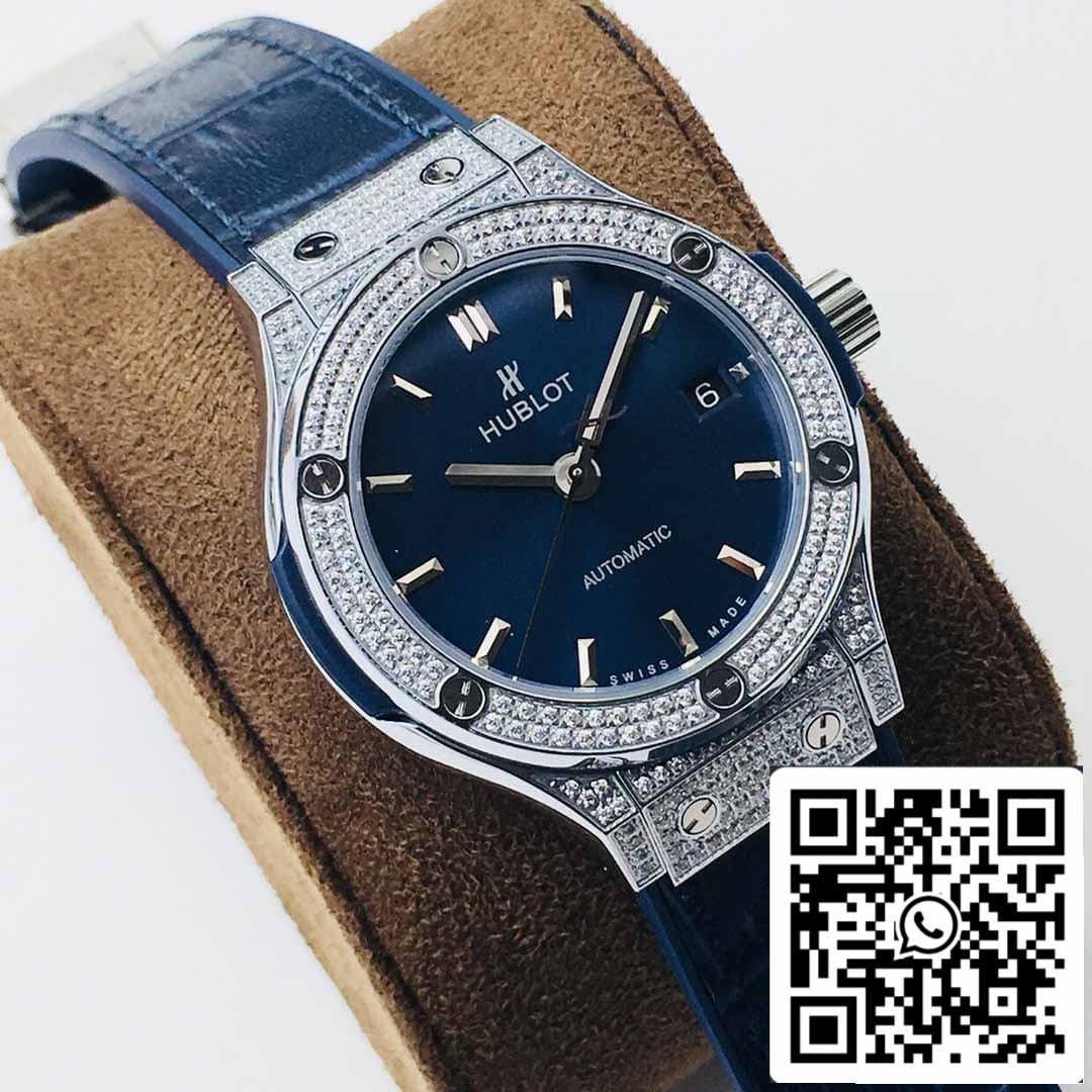 ساعة هوبلو كلاسيك فيوجن 38 مم 1:1 بيست إيديشن HB Factory Diamond Blue