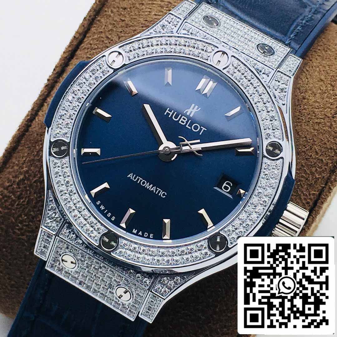 ساعة هوبلو كلاسيك فيوجن 38 مم 1:1 بيست إيديشن HB Factory Diamond Blue