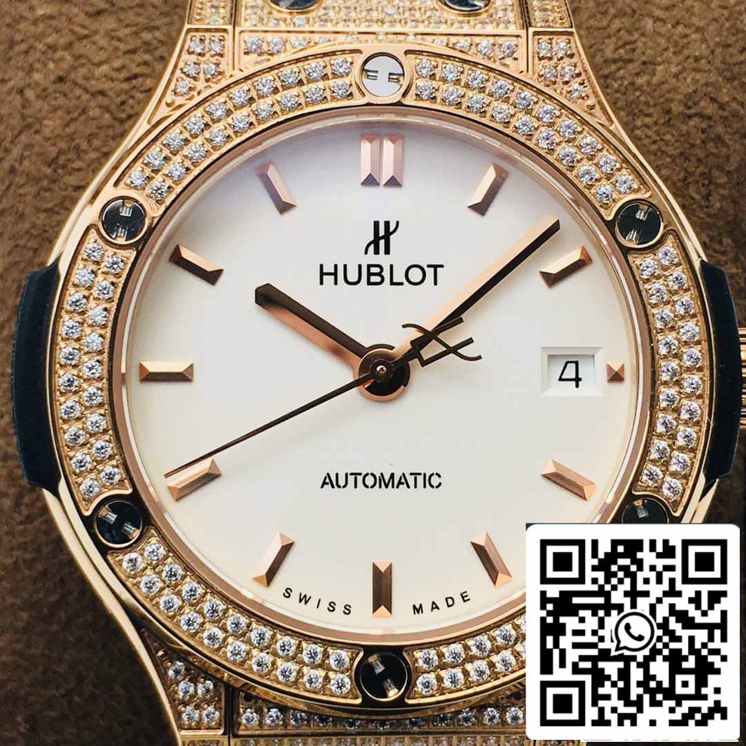 ساعة هوبلو كلاسيك فيوجن 38 مم 1:1 بيست إيديشن HB Factory بمينا أبيض ماسي