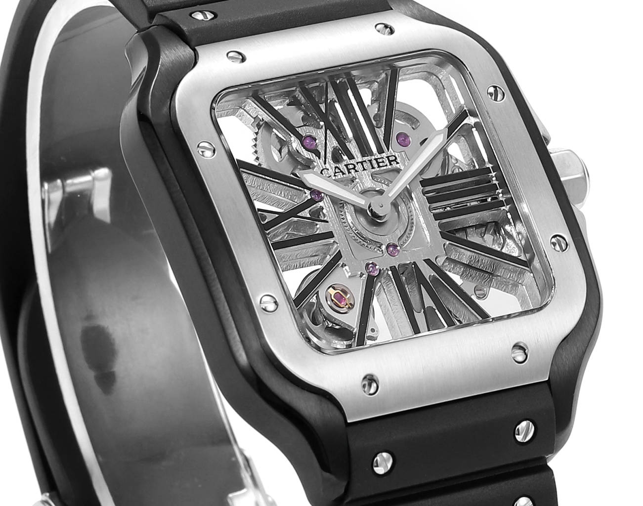 Cartier santos Skeleton 40mm THB Factory 1:1 Best Edition Moldura branca e caixa preta