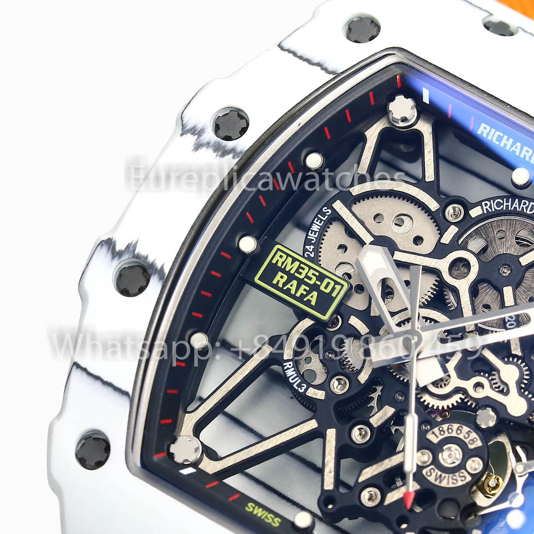 Richard Mille RM35-01 Carbono Branco 1:1 Melhor Clone BBR Factory V2 Alça de Velcro Amarela