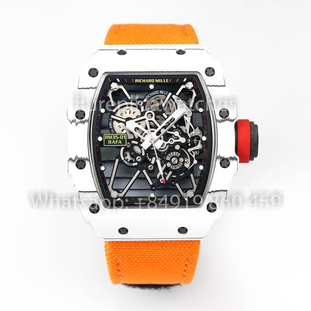 Richard Mille RM35-01 Carbono Branco 1:1 Melhor Clone BBR Factory V2 Alça de Velcro Amarela