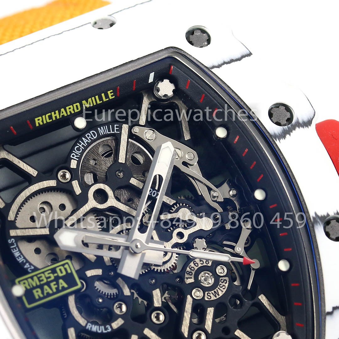 Richard Mille RM35-01 Carbono Branco 1:1 Melhor Clone BBR Factory V2 Alça de Velcro Amarela