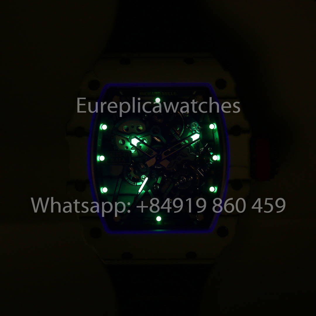 Richard Mille RM35-01 Carbono Branco 1:1 Melhor Clone BBR Factory V2 Alça de Velcro Amarela