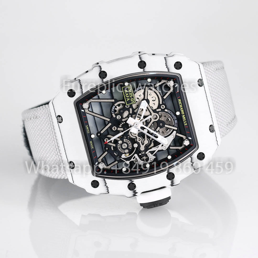 Richard Mille RM35-01 Carbono Branco 1:1 Melhor Clone BBR Factory V2 Cinta de Velcro Branca