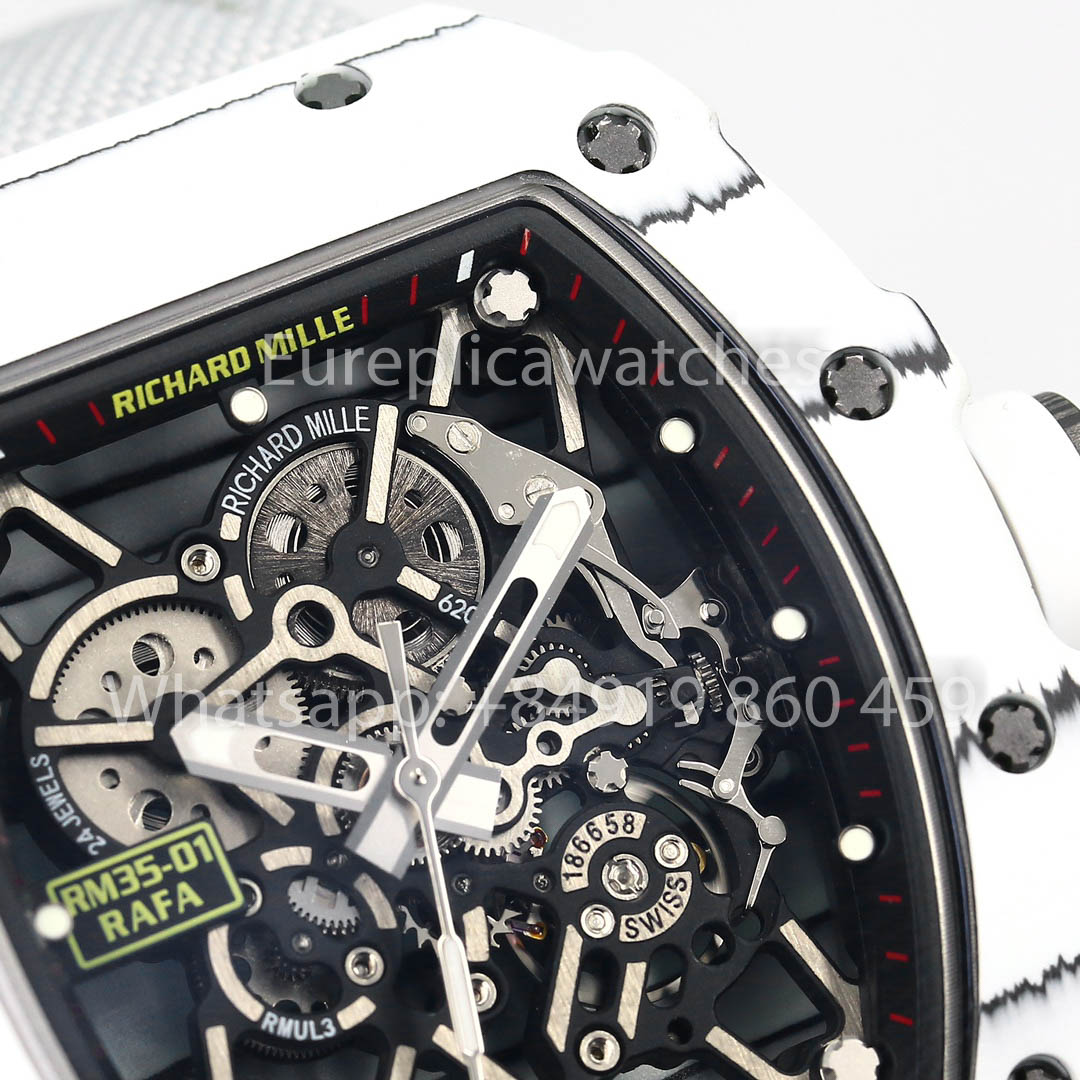 Richard Mille RM35-01 Carbono Branco 1:1 Melhor Clone BBR Factory V2 Cinta de Velcro Branca