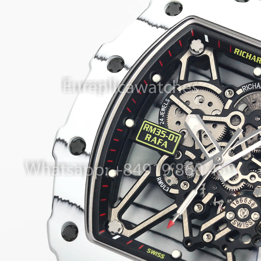 Richard Mille RM35-01 Carbono Branco 1:1 Melhor Clone BBR Factory V2 Cinta de Velcro Branca