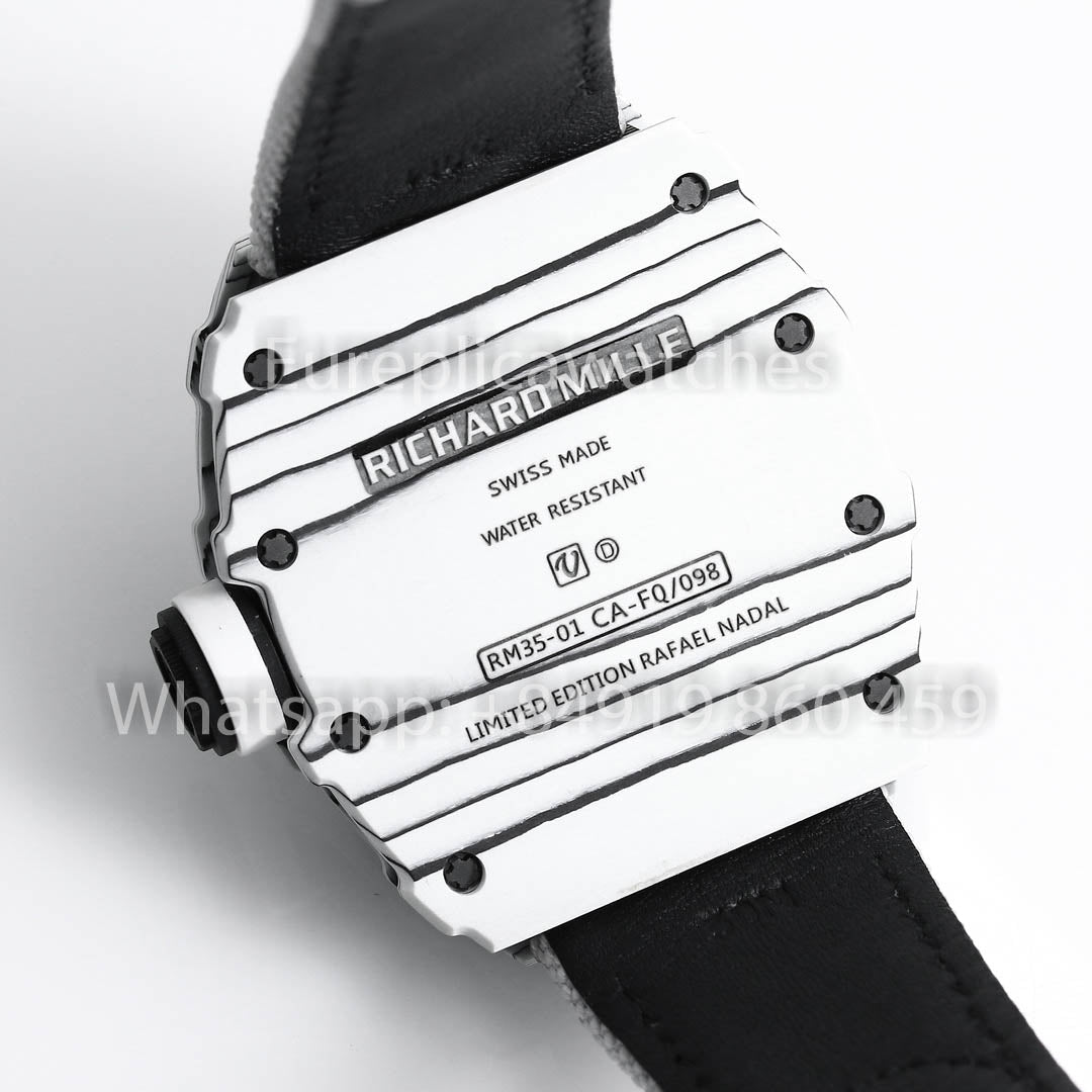 Richard Mille RM35-01 Carbono Branco 1:1 Melhor Clone BBR Factory V2 Cinta de Velcro Branca