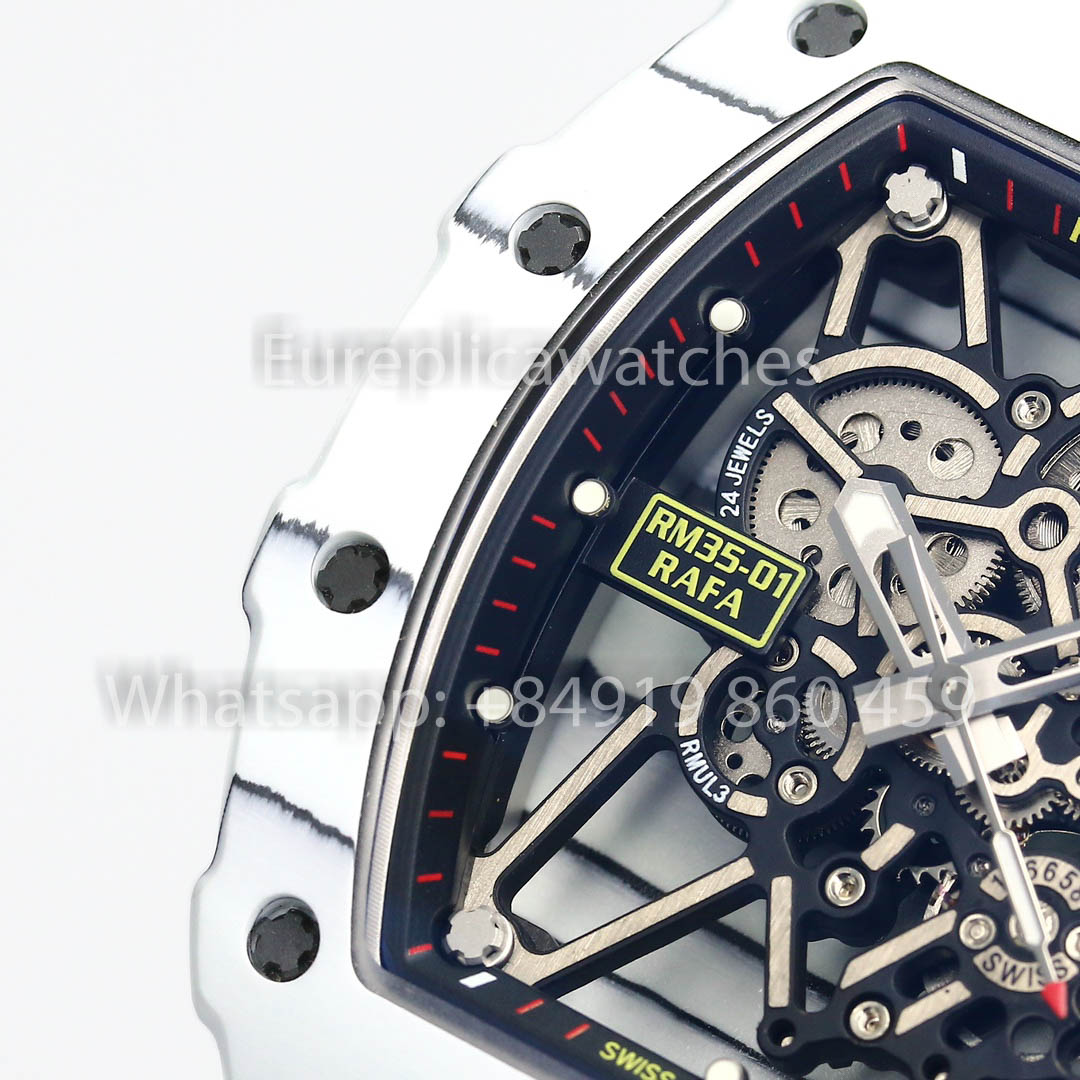 Richard Mille RM35-01 Carbono Branco 1:1 Melhor Clone BBR Factory V2 Pulseira de Borracha Azul