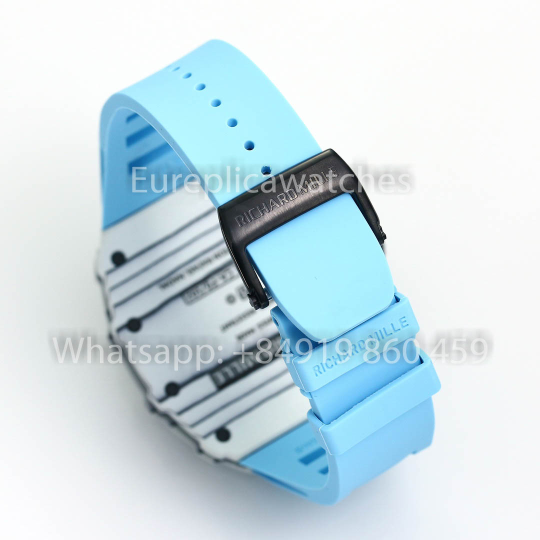 Richard Mille RM35-01 Carbono Branco 1:1 Melhor Clone BBR Factory V2 Pulseira de Borracha Azul