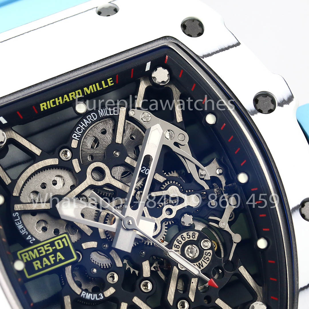 Richard Mille RM35-01 Carbono Branco 1:1 Melhor Clone BBR Factory V2 Pulseira de Borracha Azul