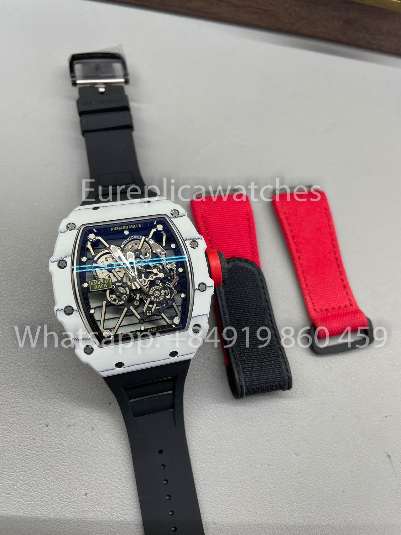 Richard Mille RM35-01 Caixa de carbono branco 1:1 Best Clone BBR Factory V2 Pulseira de borracha preta