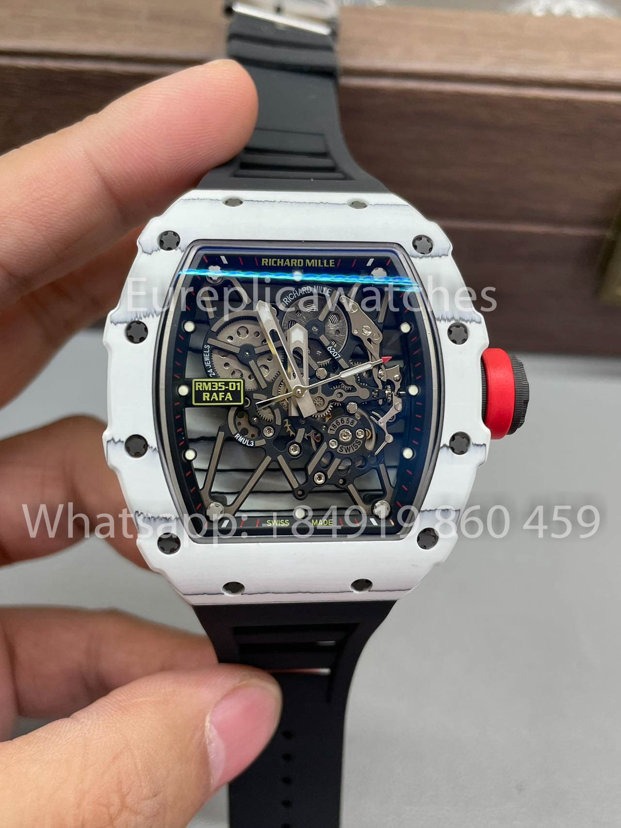 Richard Mille RM35-01 Caixa de carbono branco 1:1 Best Clone BBR Factory V2 Pulseira de borracha preta