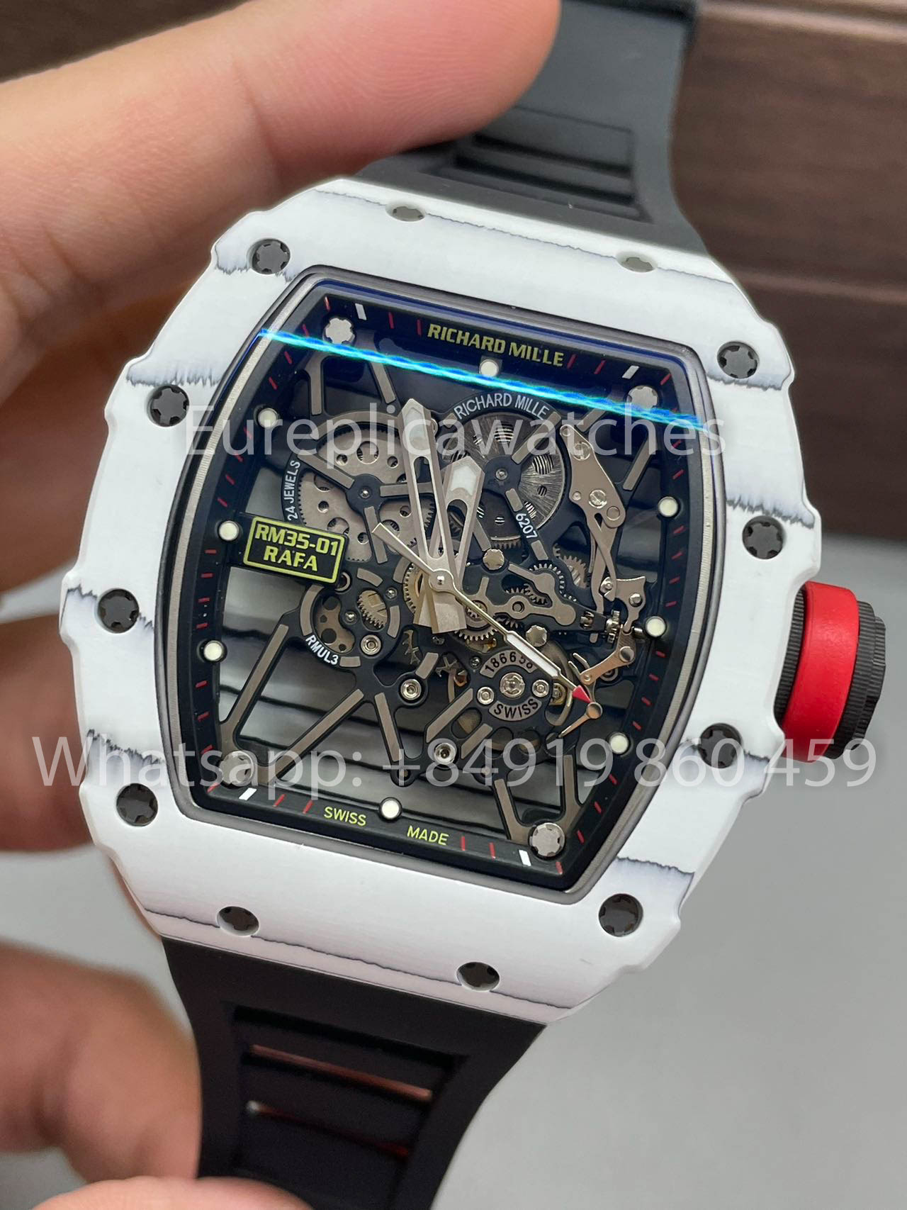 Richard Mille RM35-01 Caixa de carbono branco 1:1 Best Clone BBR Factory V2 Pulseira de borracha preta