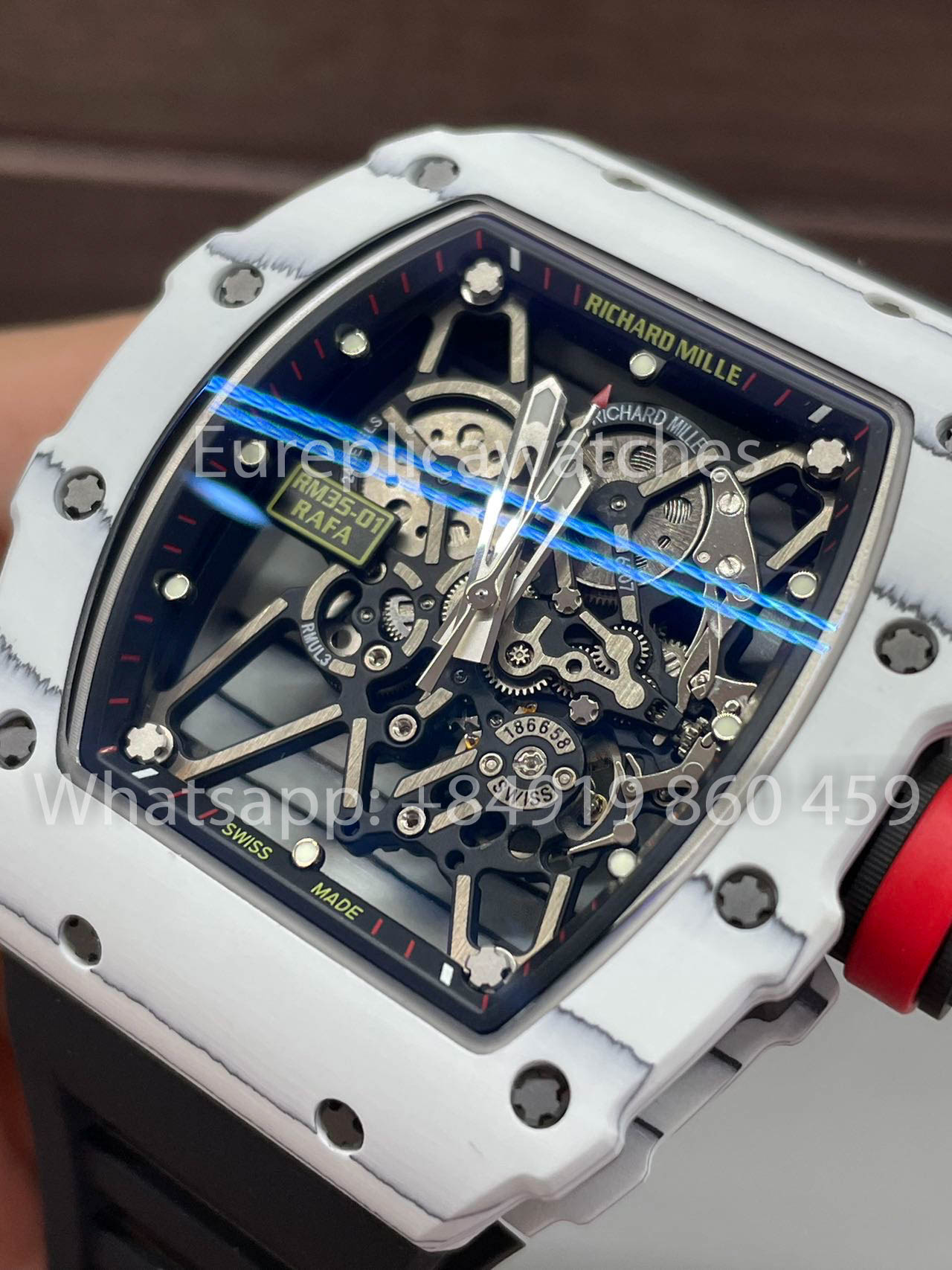 Richard Mille RM35-01 Caixa de carbono branco 1:1 Best Clone BBR Factory V2 Pulseira de borracha preta