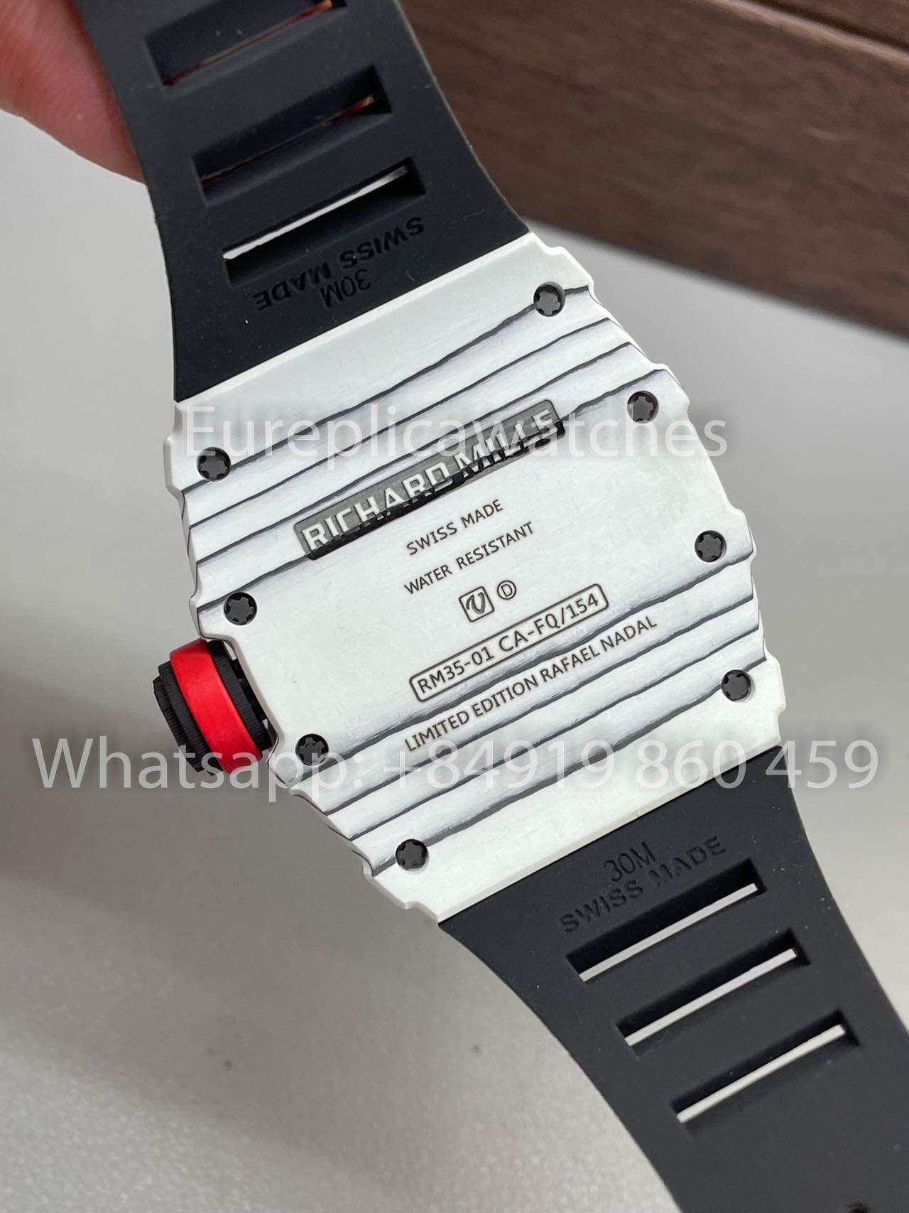 Richard Mille RM35-01 Caixa de carbono branco 1:1 Best Clone BBR Factory V2 Pulseira de borracha preta