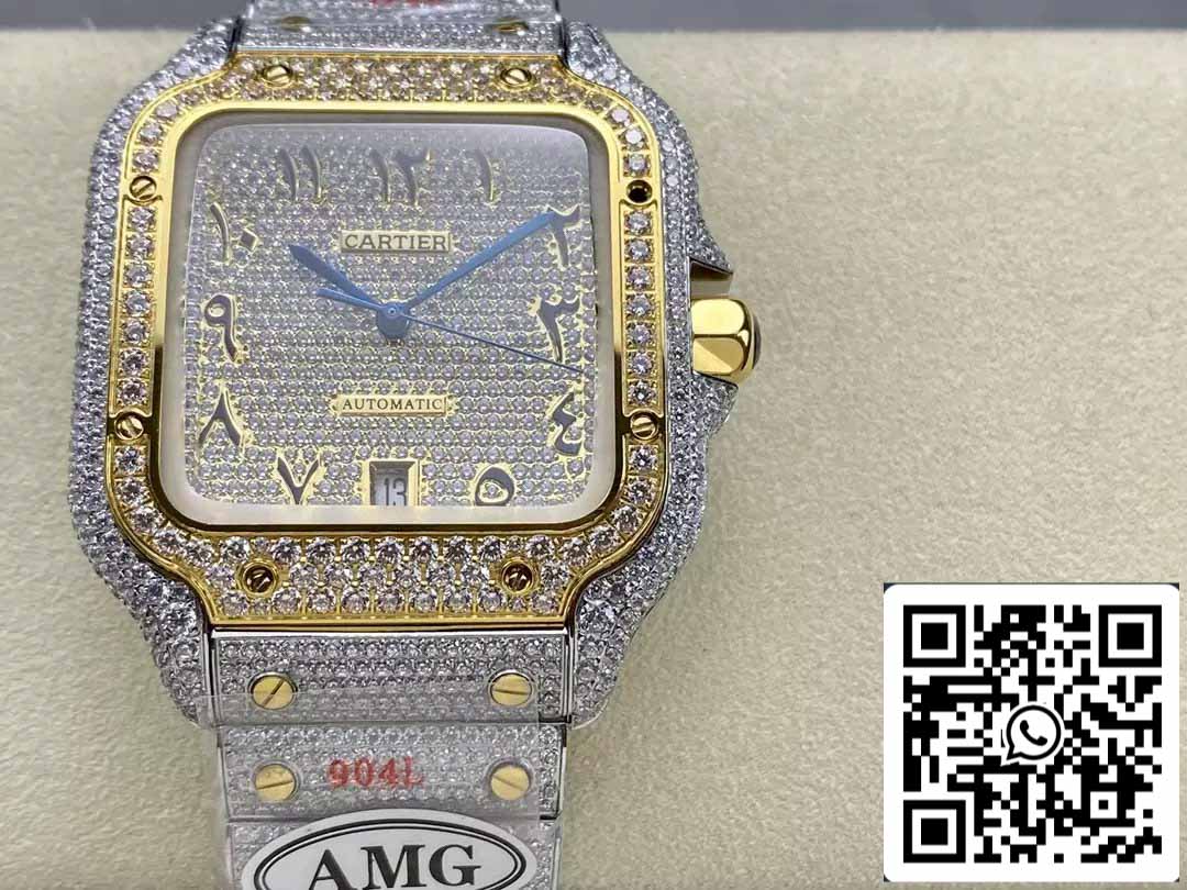 Santos De Cartier Diamante Numérico Mostrador Ouro Amarelo 1:1 Melhor Edição AMG Fábrica Pedra Swarovski