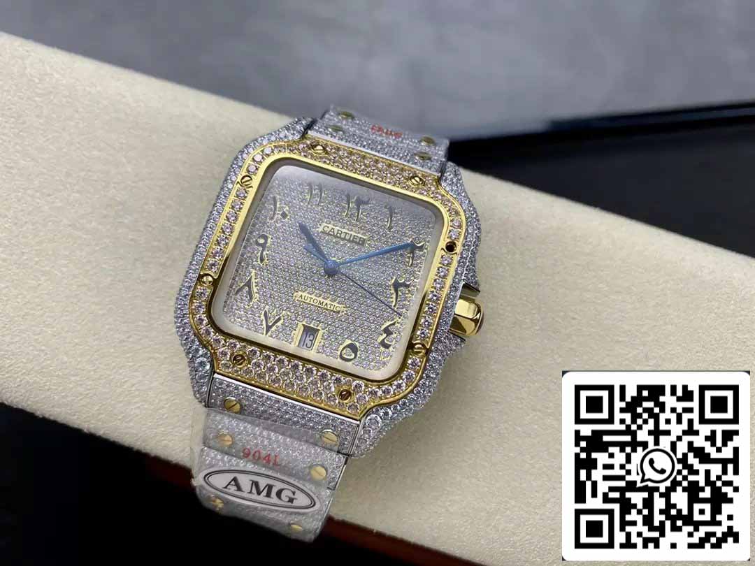 Santos De Cartier Diamante Numérico Mostrador Ouro Amarelo 1:1 Melhor Edição AMG Fábrica Pedra Swarovski