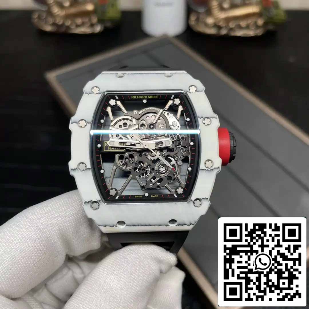 Richard Mille RM35-01 Sonic Factory 1:1 Best Edition Branco Carbono NTPT Pulseira de Borracha Preta