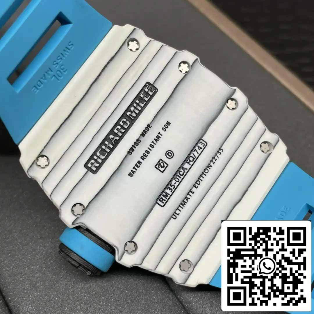 Richard Mille RM35-01 Sonic Factory 1:1 Best Edition Branco Carbono NTPT Azul Pulseira de Borracha