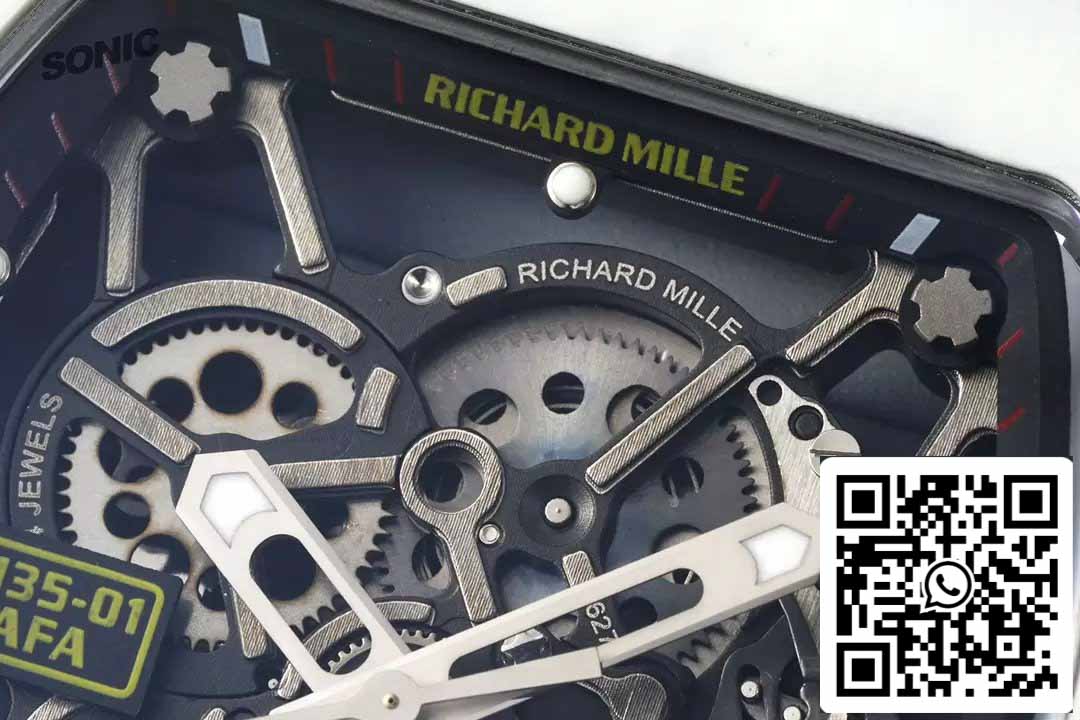 Richard Mille RM35-01 Sonic Factory 1:1 Best Edition Branco Carbono NTPT Pulseira de Borracha Vermelha