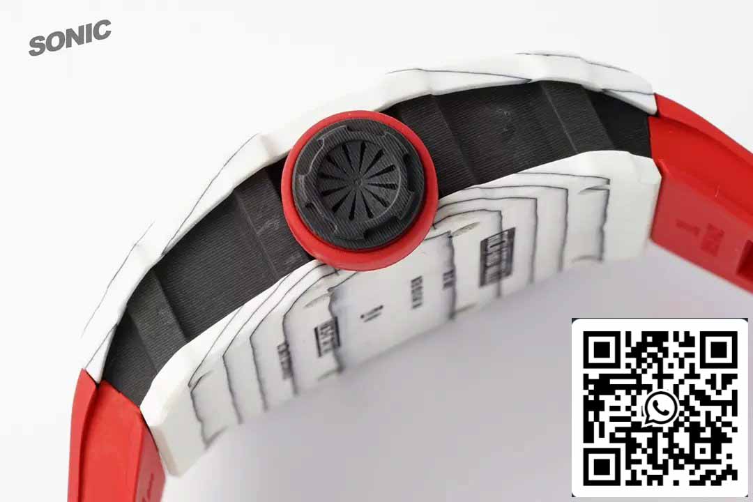 Richard Mille RM35-01 Sonic Factory 1:1 Best Edition Branco Carbono NTPT Pulseira de Borracha Vermelha