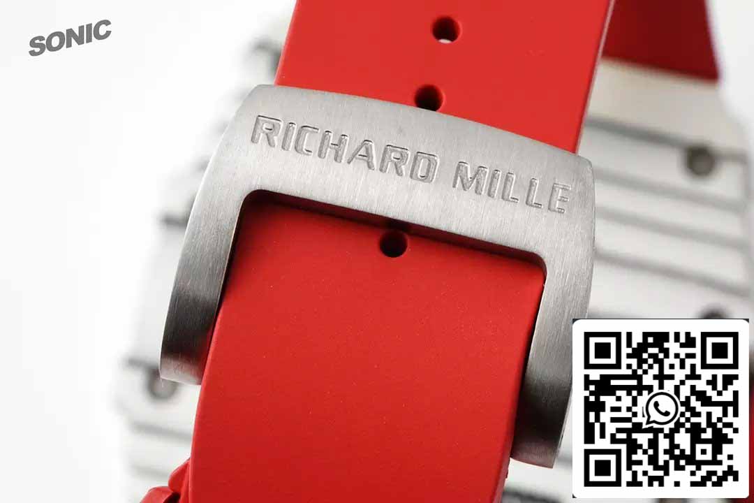Richard Mille RM35-01 Sonic Factory 1:1 Best Edition Branco Carbono NTPT Pulseira de Borracha Vermelha