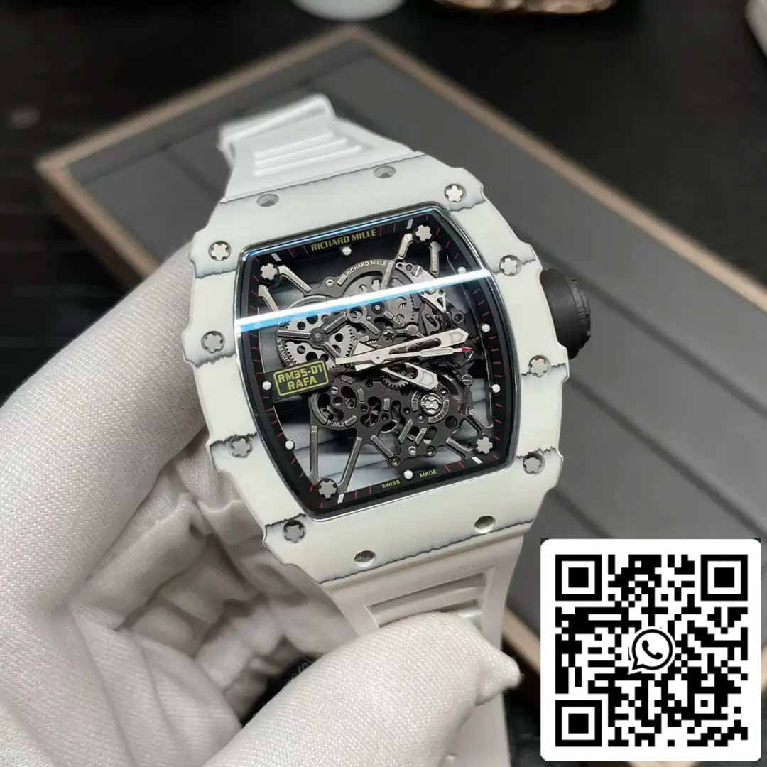 Richard Mille RM35-01 Sonic Factory 1:1 Best Edition Branco Carbono NTPT Pulseira de Borracha Branca