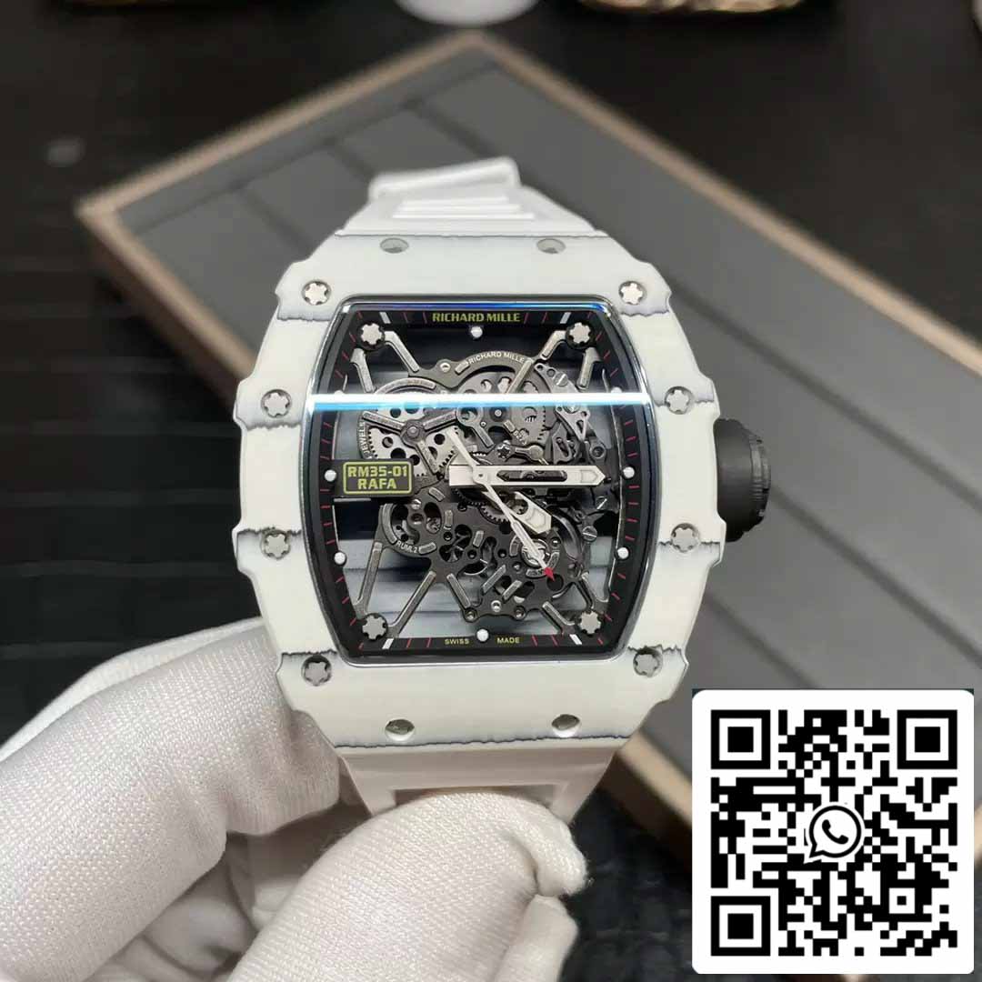 Richard Mille RM35-01 Sonic Factory 1:1 Best Edition Branco Carbono NTPT Pulseira de Borracha Branca