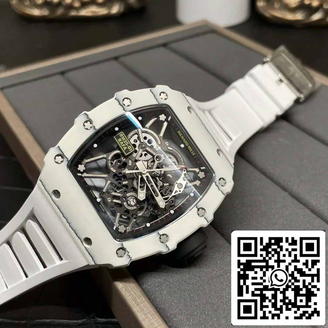 Richard Mille RM35-01 Sonic Factory 1:1 Best Edition Branco Carbono NTPT Pulseira de Borracha Branca