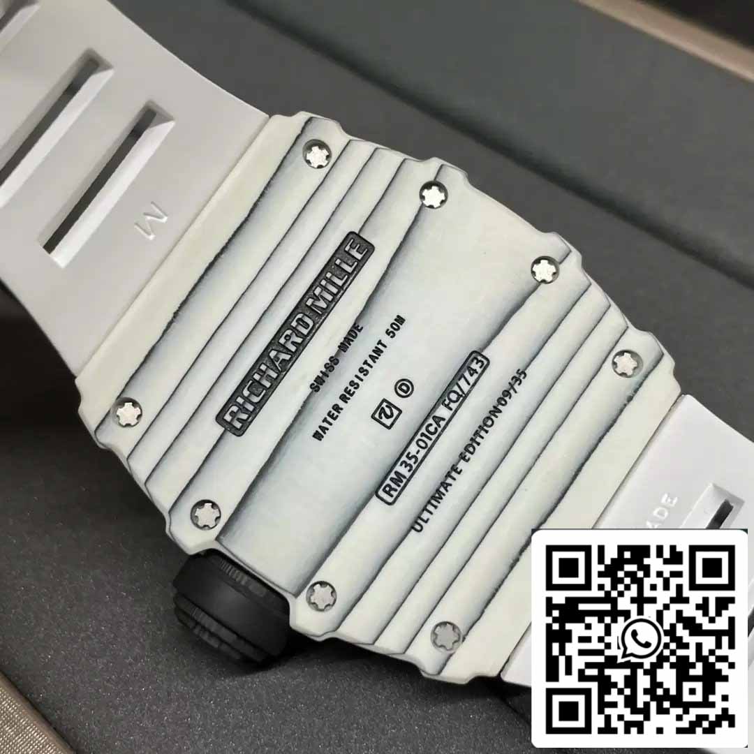 Richard Mille RM35-01 Sonic Factory 1:1 Best Edition Branco Carbono NTPT Pulseira de Borracha Branca