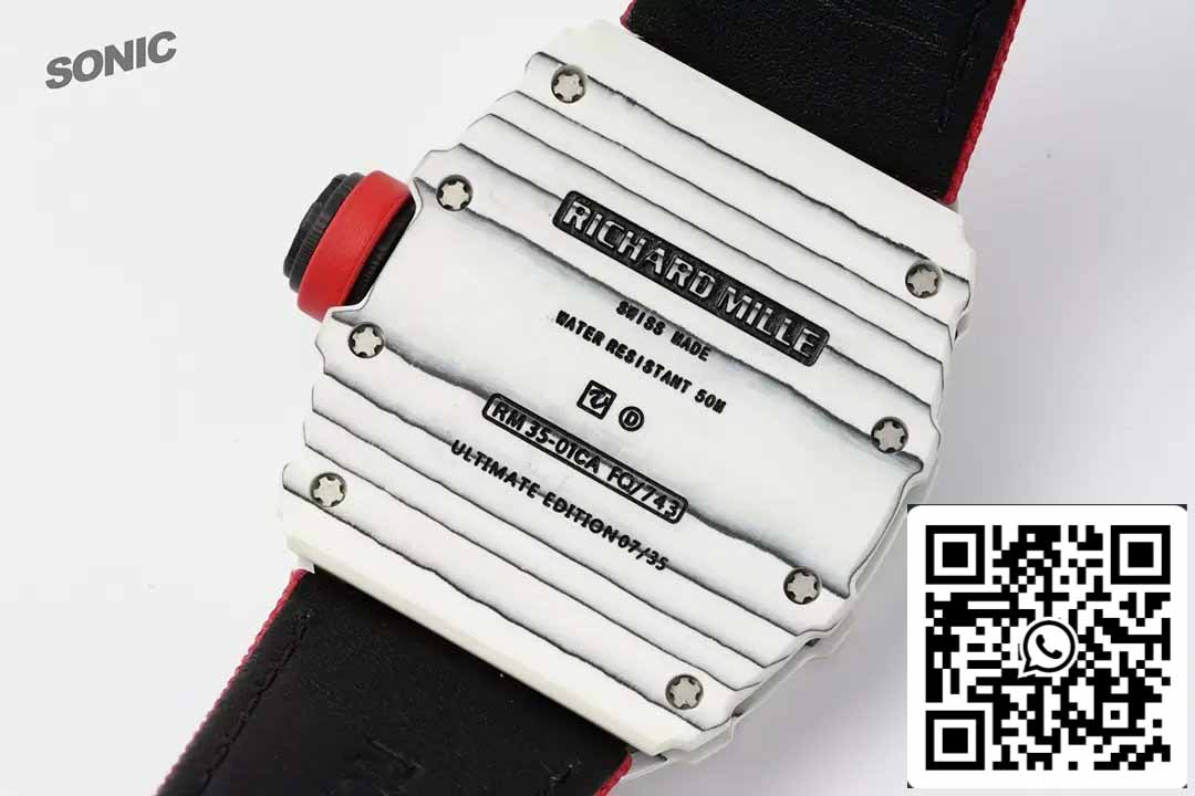 Richard Mille RM35-01 Sonic Factory 1:1 Best Edition Branco Carbono NTPT Vermelho Velcro Strap