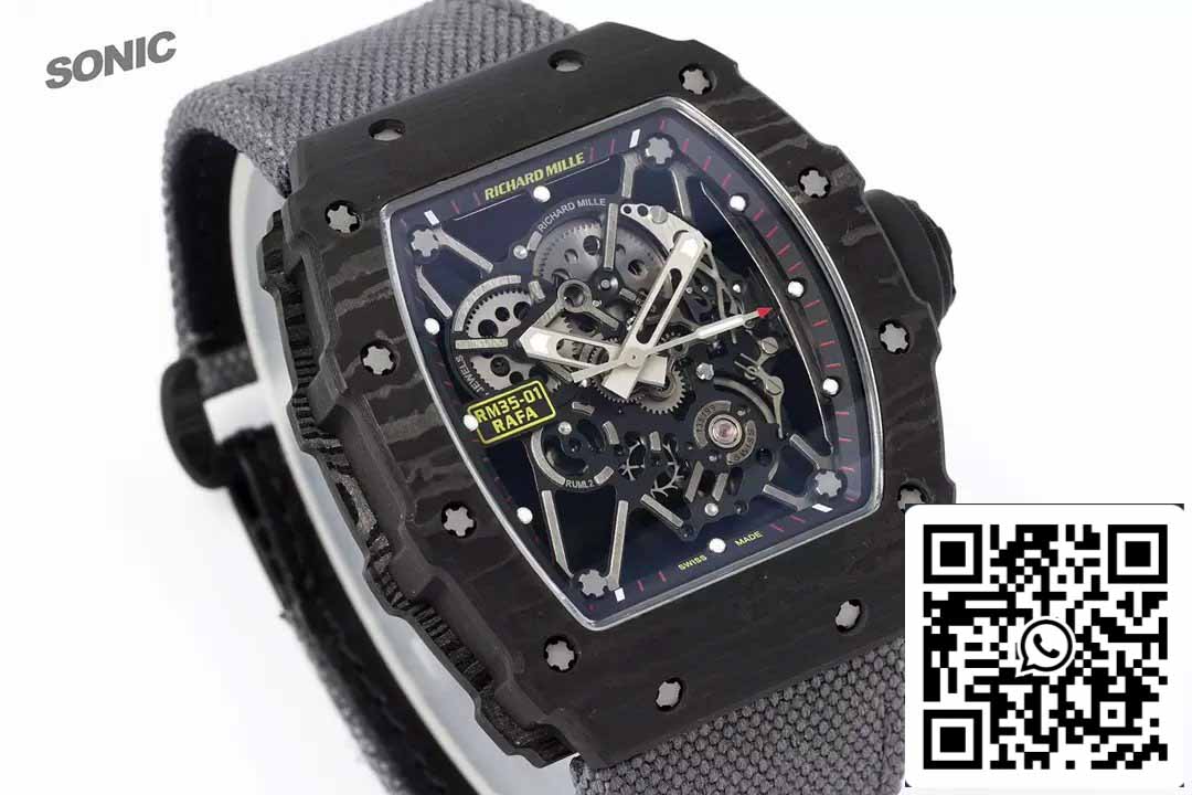 Richard Mille RM35-01 Sonic Factory 1:1 Best Edition Branco Carbono NTPT Cinta de Velcro Cinza