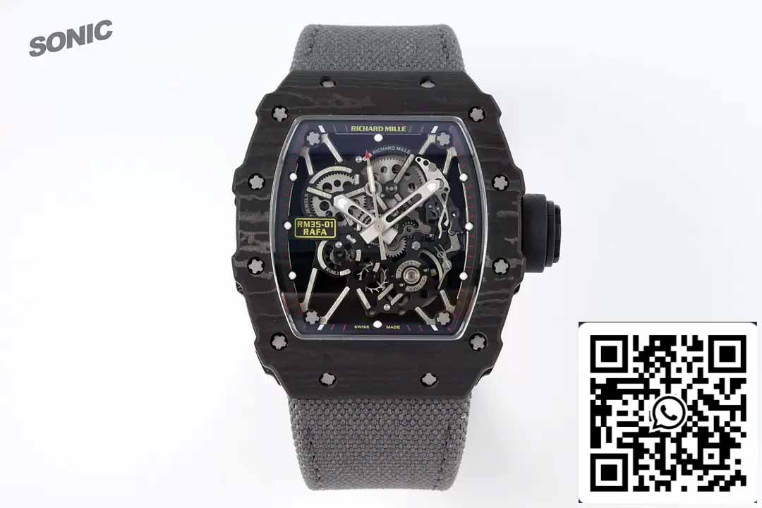 Richard Mille RM35-01 Sonic Factory 1:1 Best Edition Branco Carbono NTPT Cinta de Velcro Cinza
