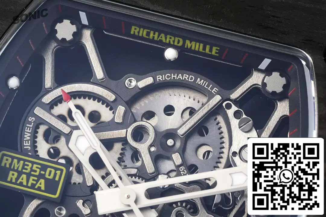 Richard Mille RM35-01 Sonic Factory 1:1 Best Edition Branco Carbono NTPT Cinta de Velcro Cinza