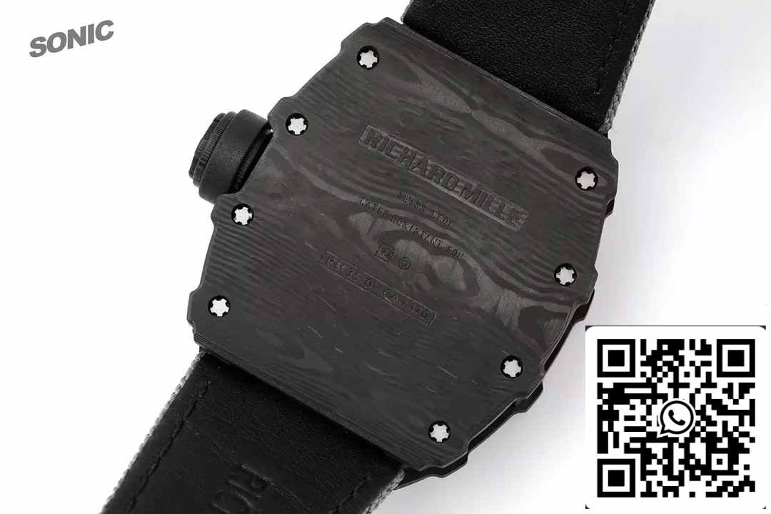 Richard Mille RM35-01 Sonic Factory 1:1 Best Edition Branco Carbono NTPT Cinta de Velcro Cinza