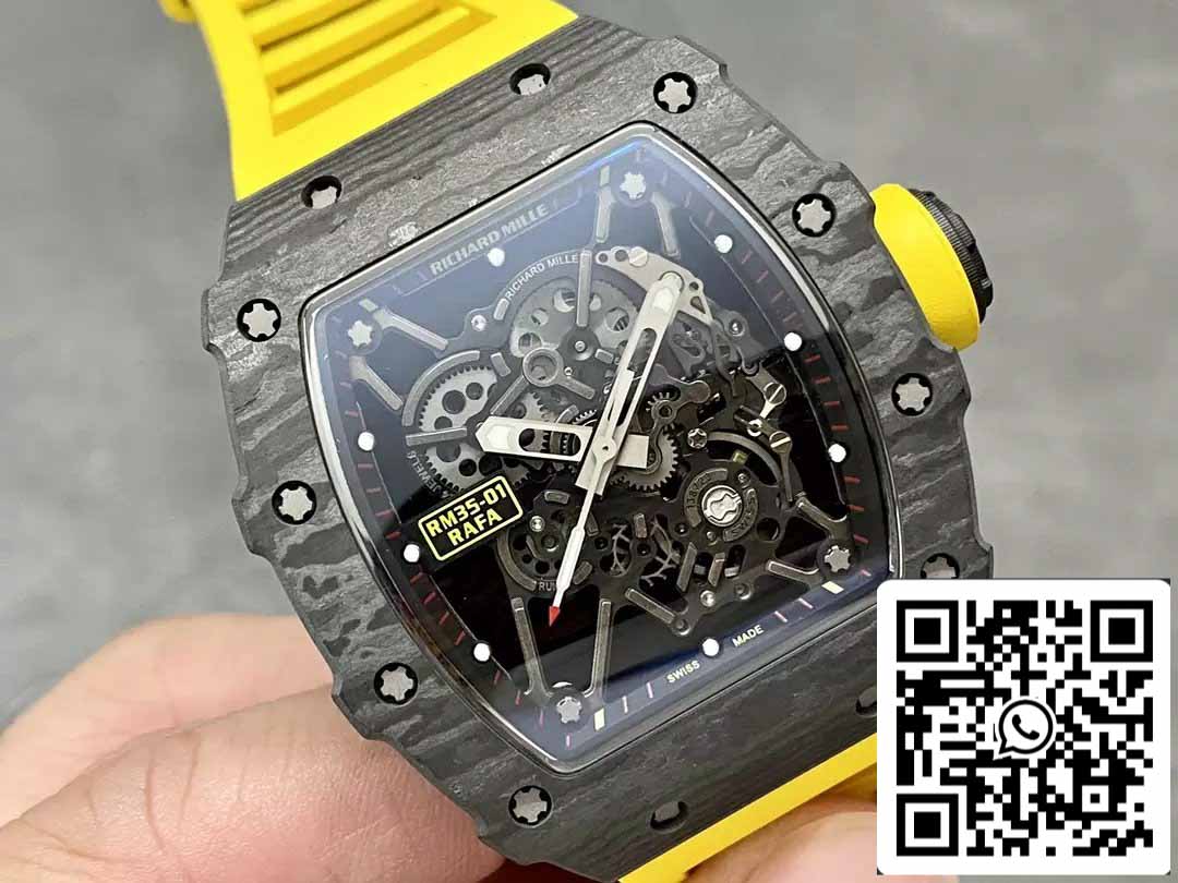 Richard Mille RM35-01 Sonic Factory 1:1 Best Edition Preto Carbono NTPT Pulseira de Borracha Amarela