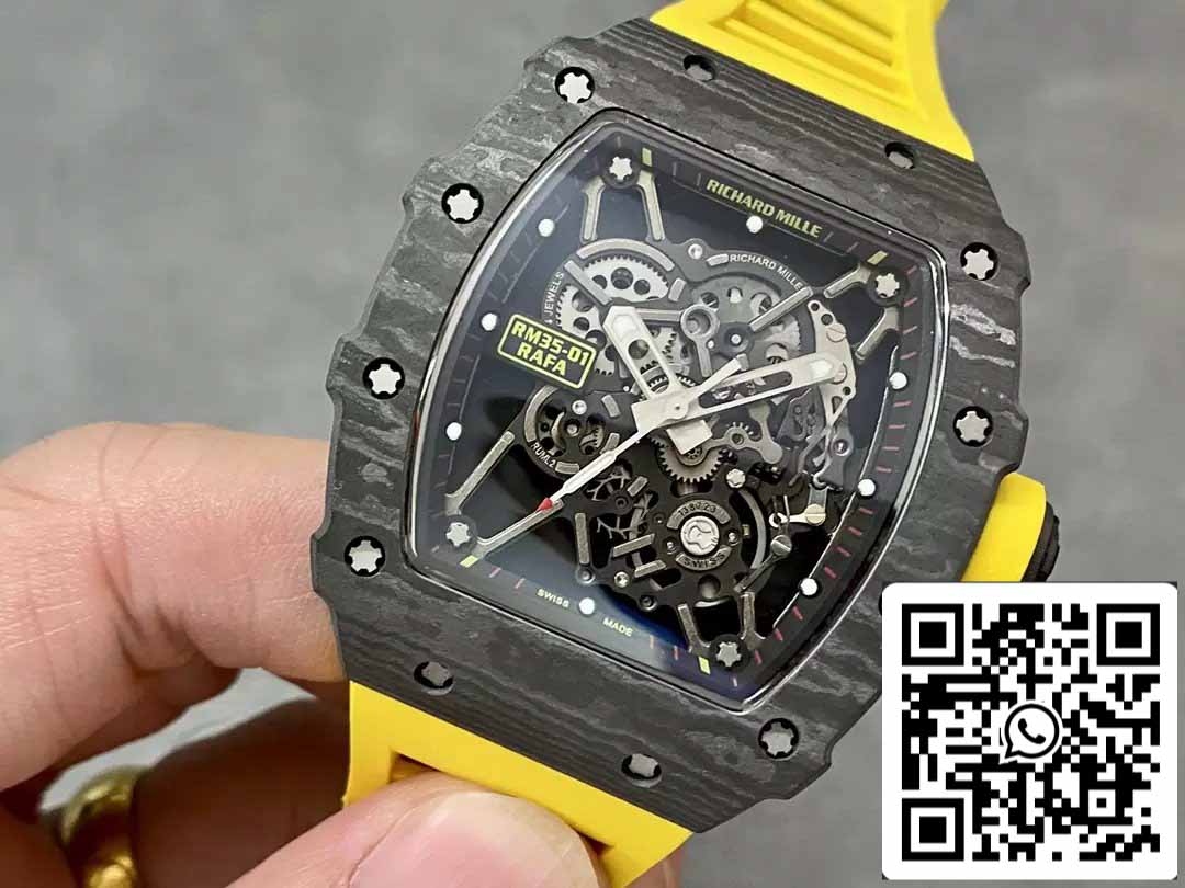 Richard Mille RM35-01 Sonic Factory 1:1 Best Edition Preto Carbono NTPT Pulseira de Borracha Amarela