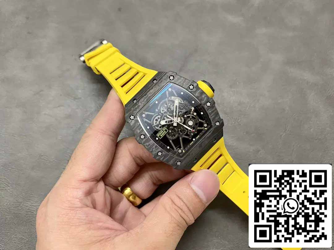Richard Mille RM35-01 Sonic Factory 1:1 Best Edition Preto Carbono NTPT Pulseira de Borracha Amarela