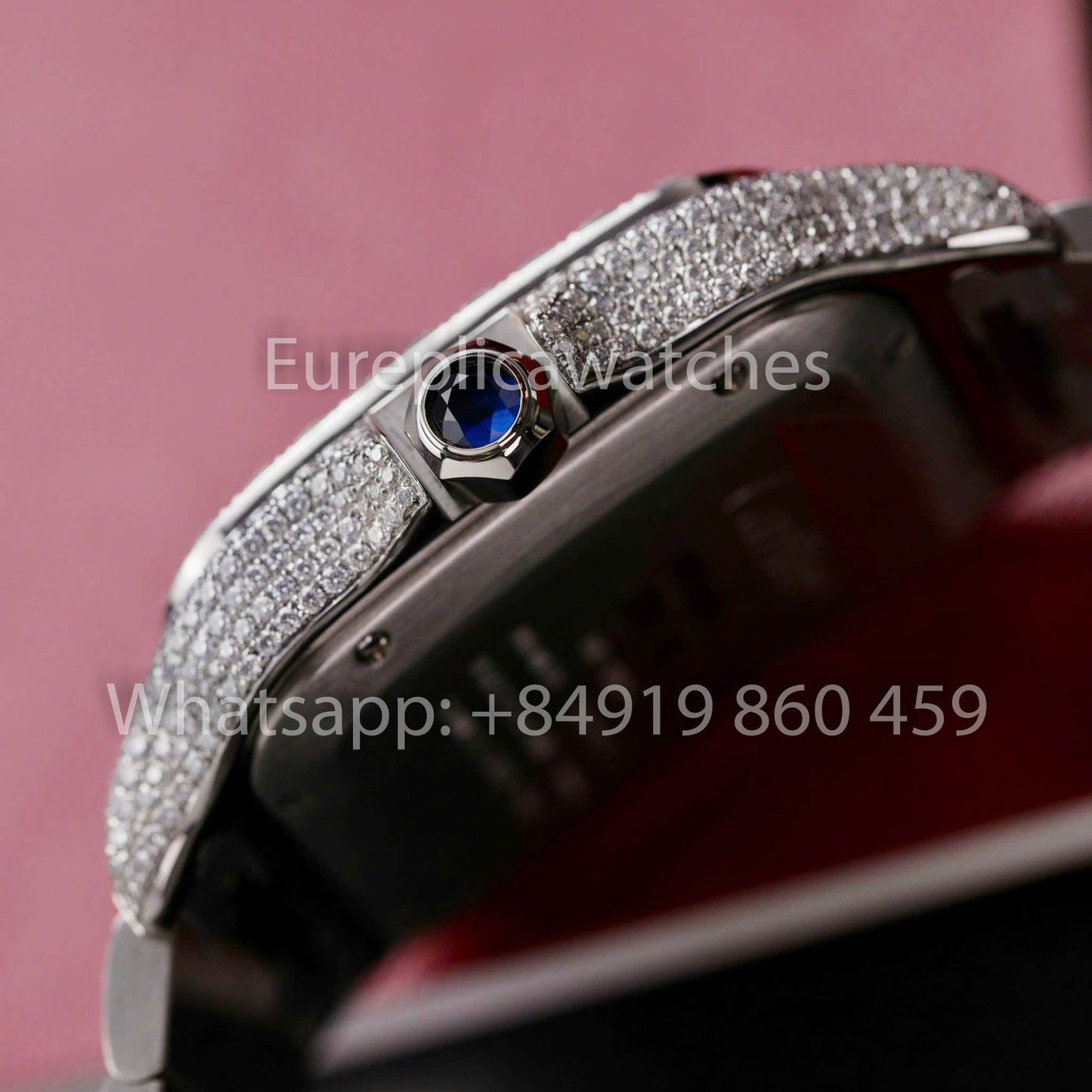 Relógio Santos De Cartier Moissanite Iced Out Mostrador Quadrado 1:1 Melhor Clone