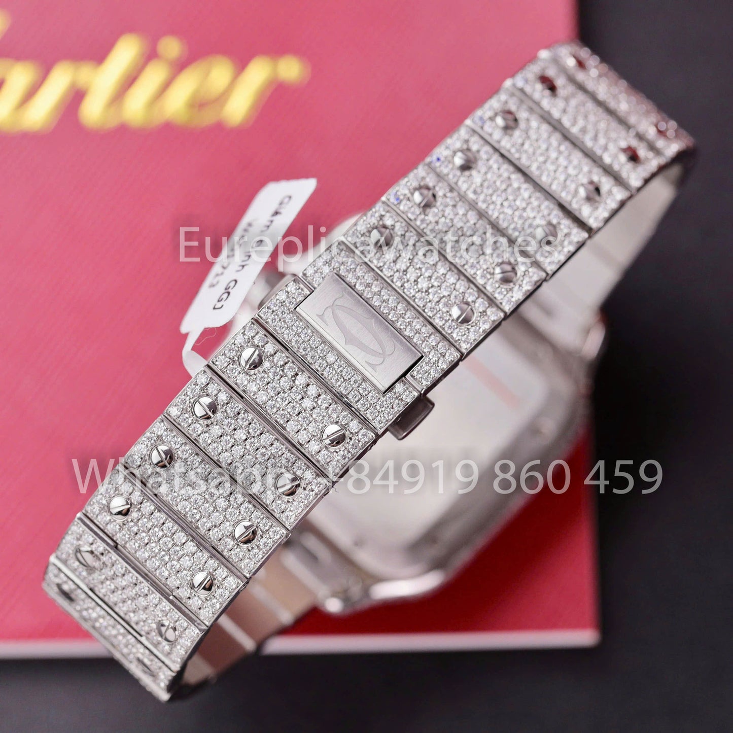 Relógio Santos De Cartier Moissanite Iced Out Mostrador Quadrado 1:1 Melhor Clone