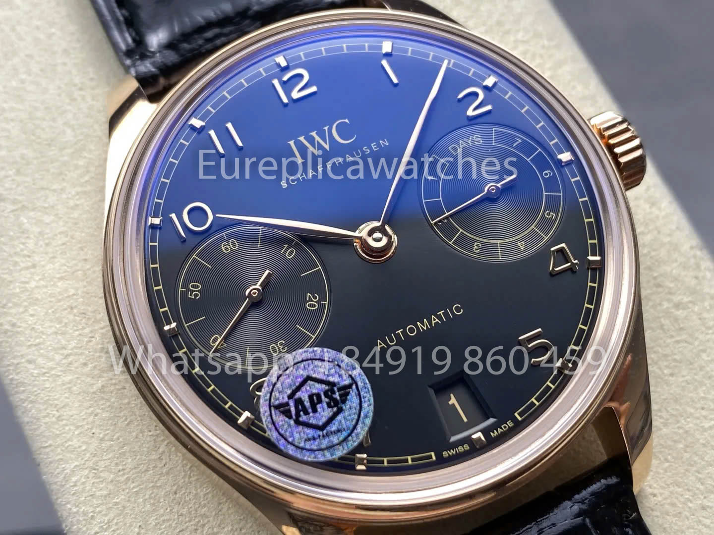 IWC Português IW501707 APS Fábrica 1:1 Melhor Clone Relógio Mostrador Preto Pulseira de Couro