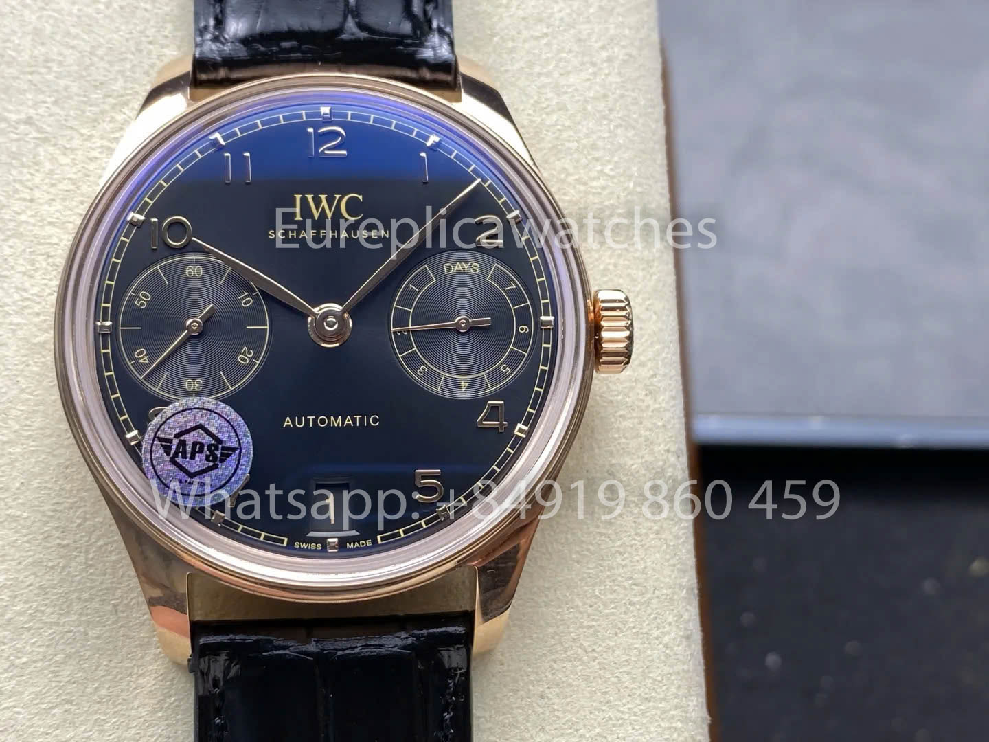IWC Português IW501707 APS Fábrica 1:1 Melhor Clone Relógio Mostrador Preto Pulseira de Couro