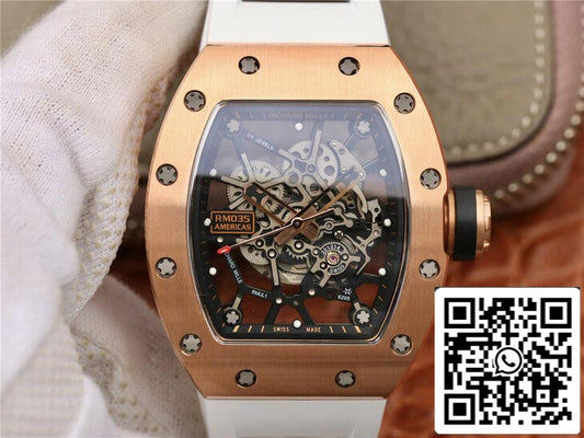 Richard Mille RM035 Americas KV Factory 1:1 Best Edition Rose Gold Pulseira Branca
