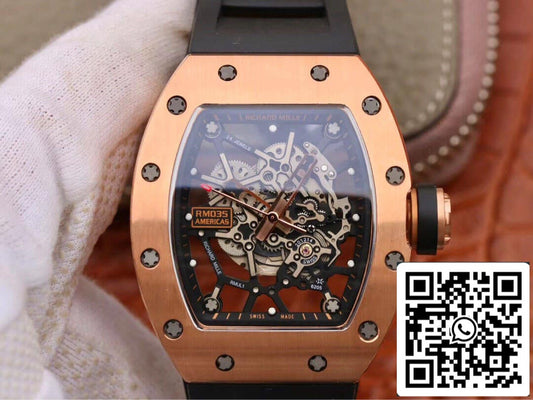 Richard Mille RM035 Americas KV Factory 1:1 Best Edition Rose Gold Pulseira Preta