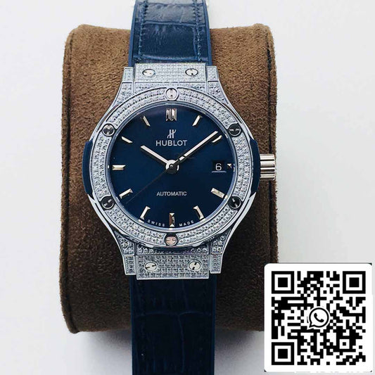 ساعة هوبلو كلاسيك فيوجن 38 مم 1:1 بيست إيديشن HB Factory Diamond Blue