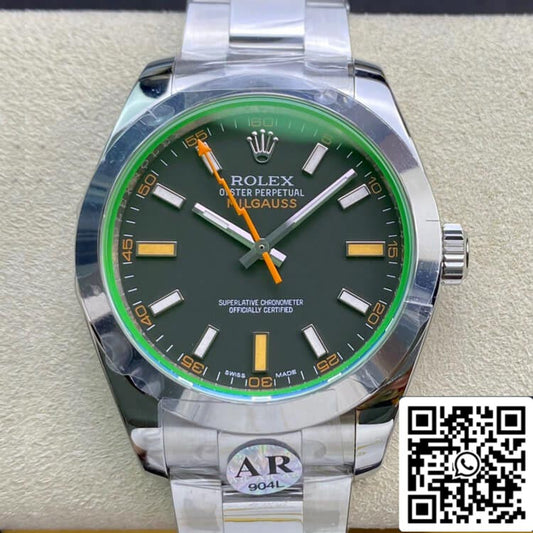 Rolex Milgauss 116400GV AR Factory 1:1 Melhor Edição Suíço ETA3131 Mostrador Preto