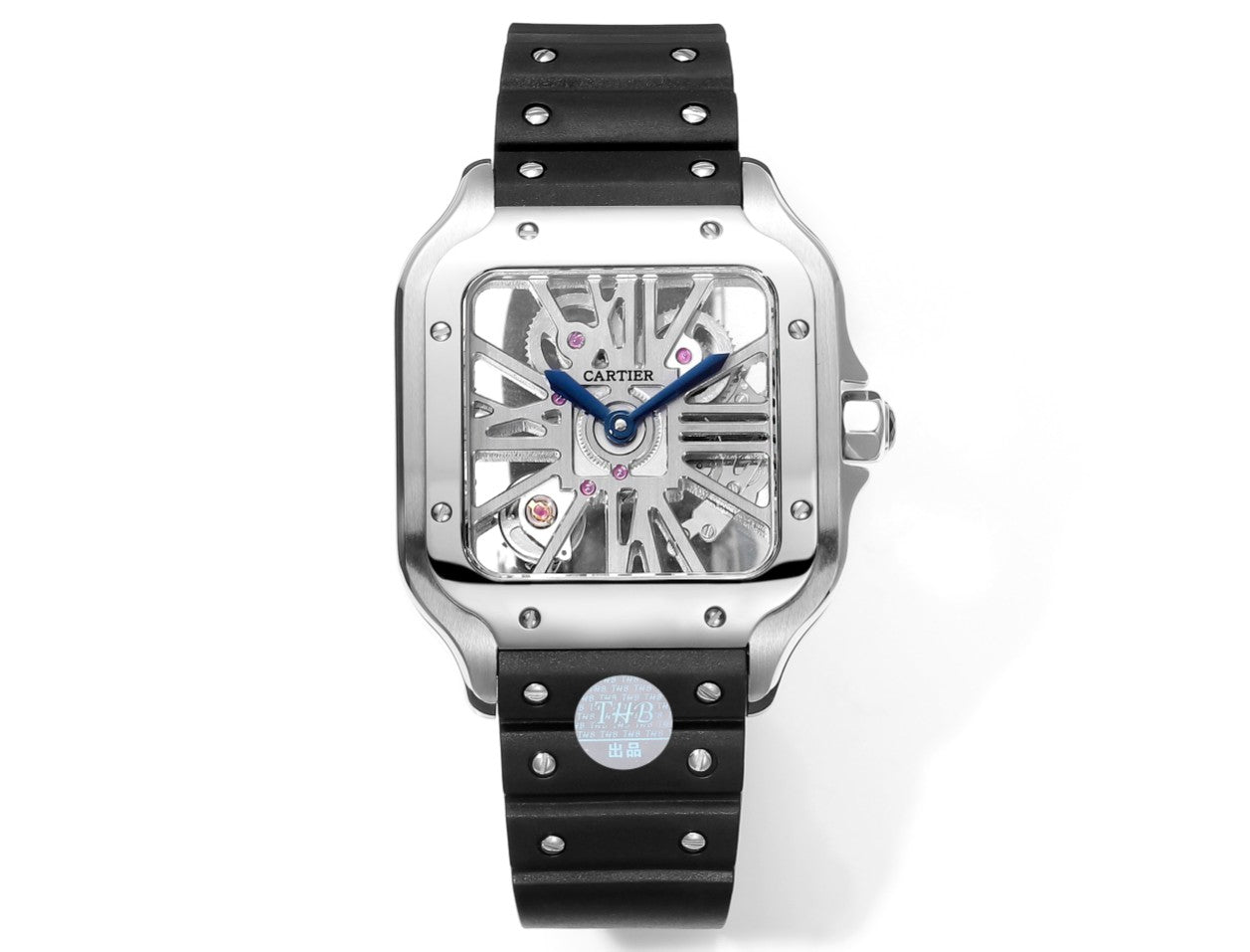 Cartier santos Skeleton 40mm THB Factory 1:1 Best Edition Caixa branca e pulseira preta